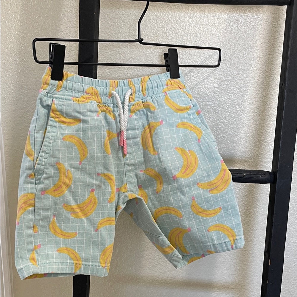 Art Class Banana Print Kids Shorts - Light Blue